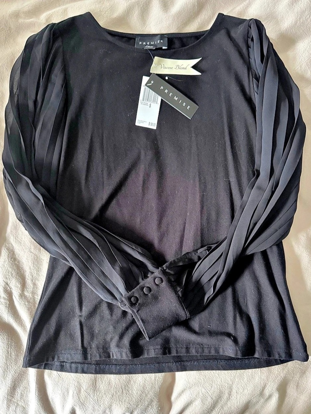 Premise Long chiffon Sleeve Top in Black Size Small NWT